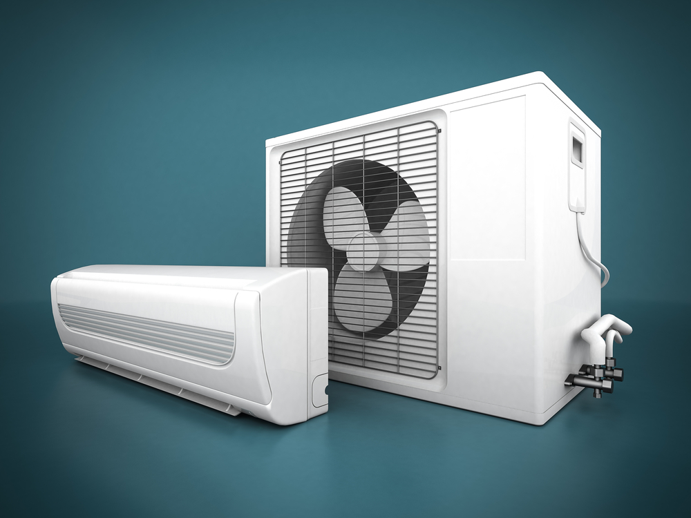 Image,Of,Modern,Air,Conditioner,On,A,Blue,Background
